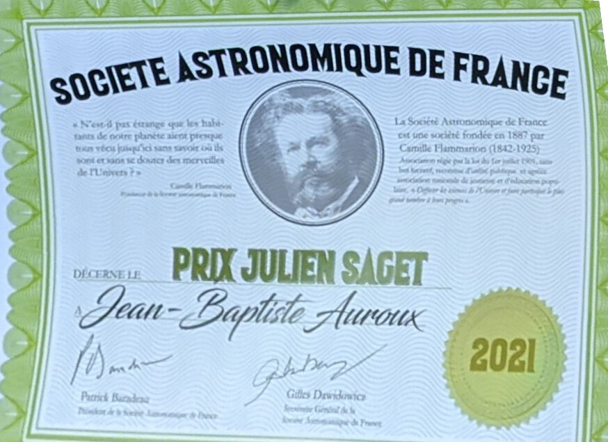 Photon Millenium récompensé par la Société Astronomique de France !