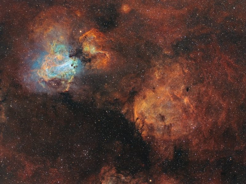 Les nébuleuses "Omega" (M17) et NGC 4701